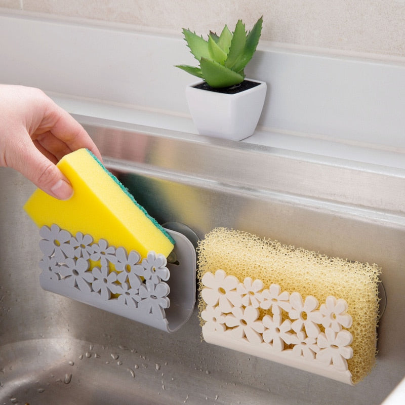 1 unid Forma de flor Fregadero de la cocina Tenedor de la esponja Estante de drenaje Accesorios de cocina Aparatos de cocina Accesorios De Cocina Keukenhulpjes