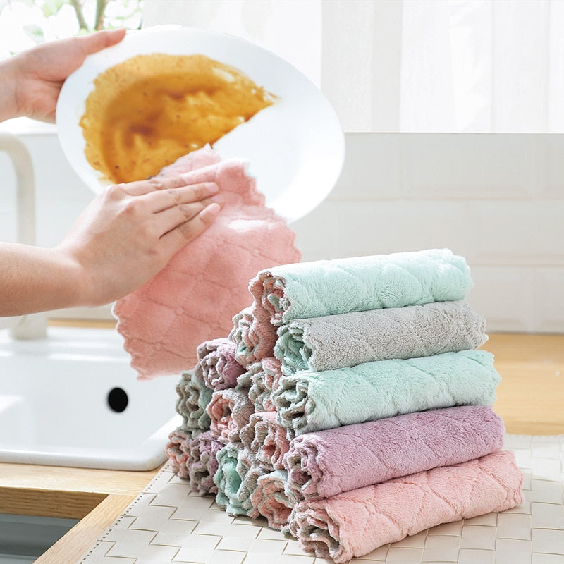 1pc Accesorios de cocina Paño de cocina absorbente de agua Sin aceite Sin pelusa Paño de limpieza Toalla Utensilios de cocina Cocina. Q